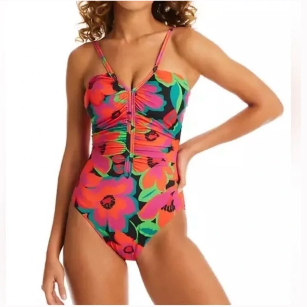 Sanctuary Multicolor Printed Gardener Floral Shirred One Piece‎ Swimsuit Medium